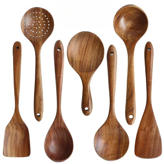 NatureCraft Teak Kitchen Essentials – 7-Piece Wooden Cooking Set