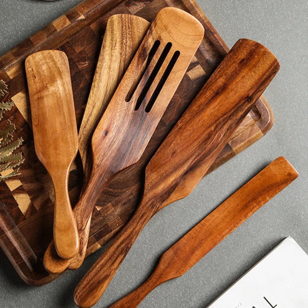 NatureCraft Teak Kitchen Essentials – 7-Piece Wooden Cooking Set