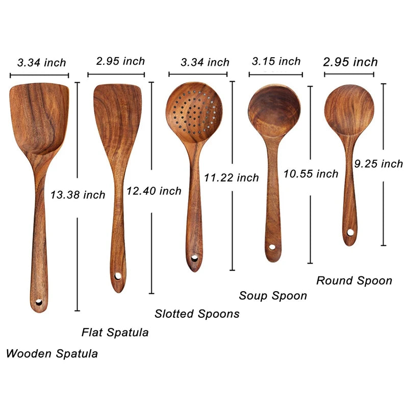 NatureCraft Teak Kitchen Essentials – 7-Piece Wooden Cooking Set