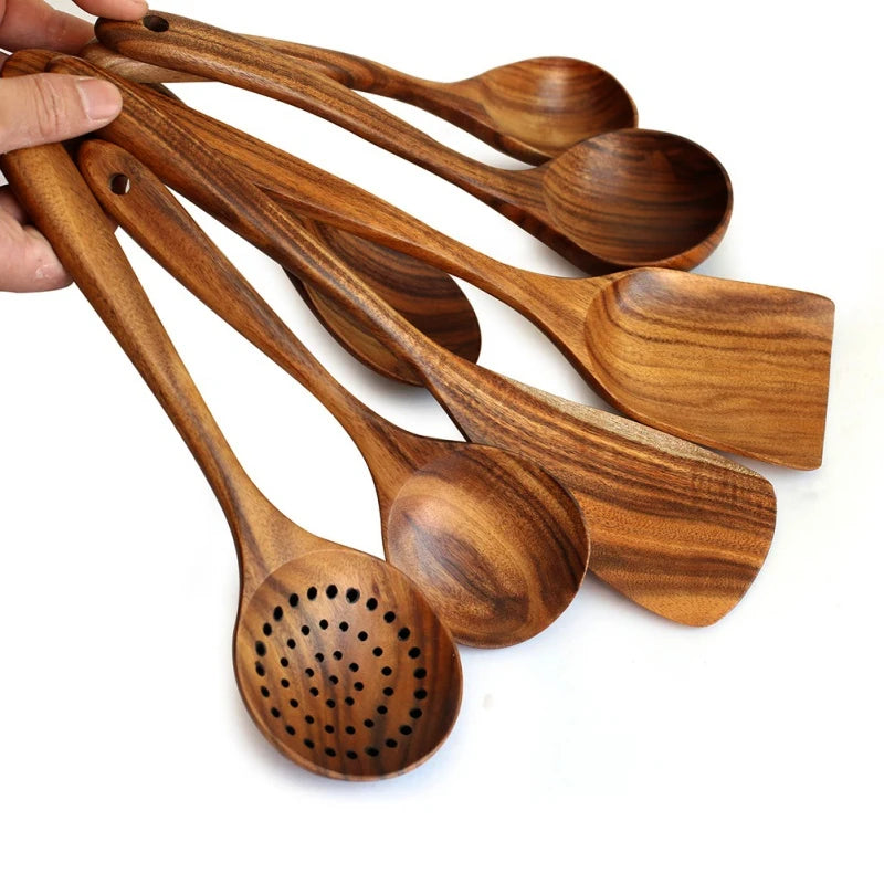 NatureCraft Teak Kitchen Essentials – 7-Piece Wooden Cooking Set