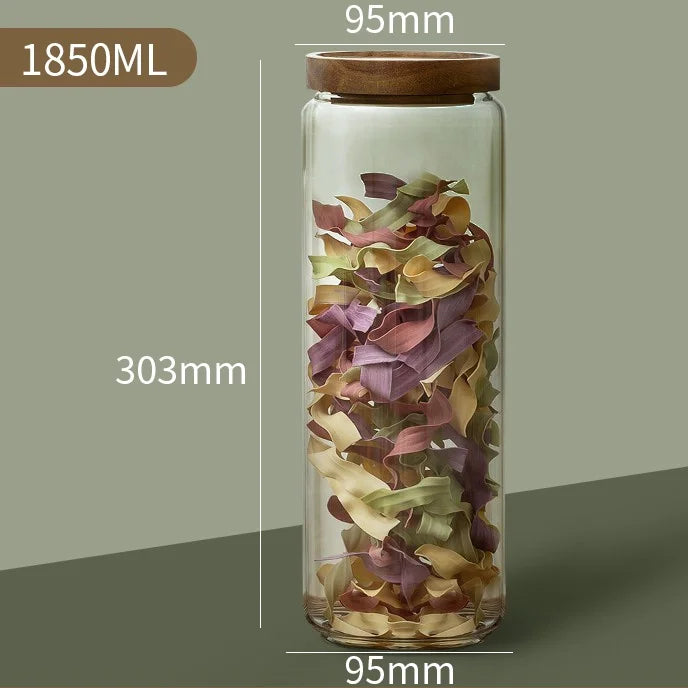 Elegant Glass Airtight Canister with Wood Lid – Perfect for Kitchen Storage of Grains, Coffee, Tea, and More!