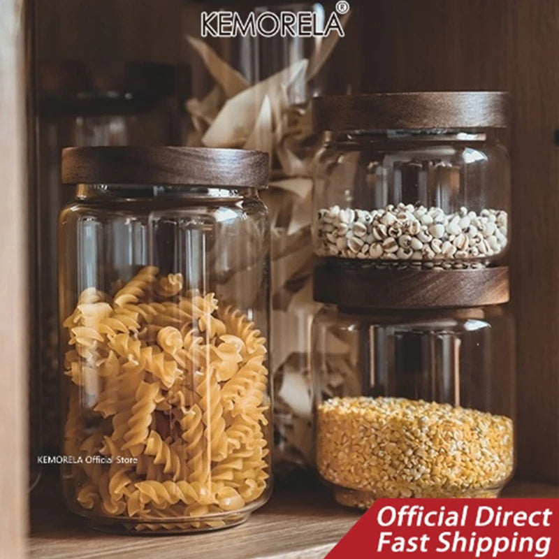 Elegant Glass Airtight Canister with Wood Lid – Perfect for Kitchen Storage of Grains, Coffee, Tea, and More!