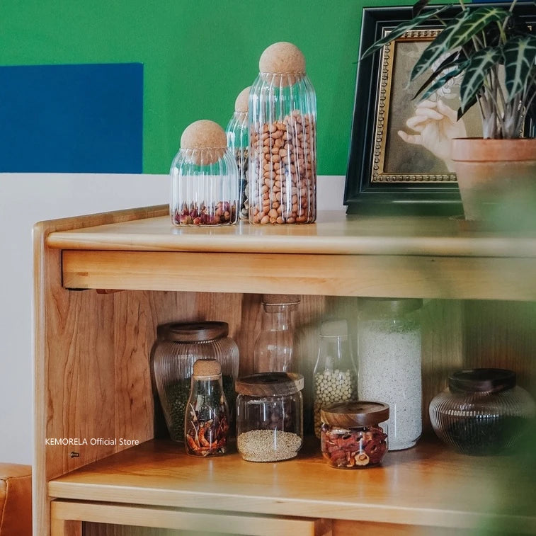 Elegant Glass Airtight Canister with Wood Lid – Perfect for Kitchen Storage of Grains, Coffee, Tea, and More!