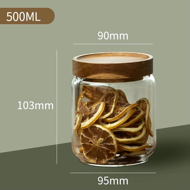 Elegant Glass Airtight Canister with Wood Lid – Perfect for Kitchen Storage of Grains, Coffee, Tea, and More!