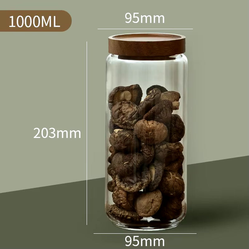 Elegant Glass Airtight Canister with Wood Lid – Perfect for Kitchen Storage of Grains, Coffee, Tea, and More!